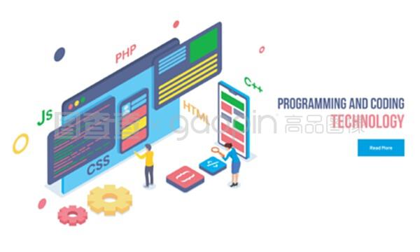 等距風格插畫 瀏覽器中的網絡技術開發者